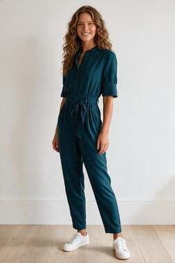 REISS Jumpsuit Size 2 $425 NEW Teal w/ Pockets Freya Utility Jumpsuit